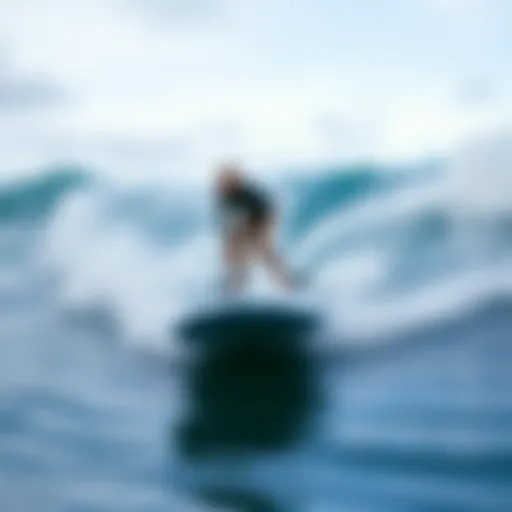 Hydrofoil Surfboard in Action Dynamic view of a hydrofoil surfboard cutting through waves