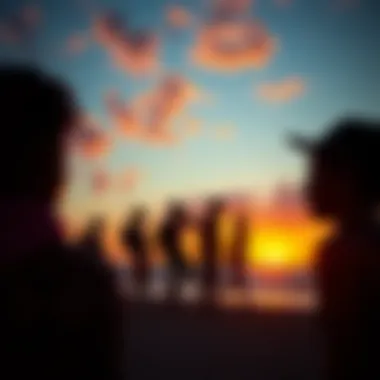 Vibrant Kiteboarding Community at Sunset Local kiteboarding community enjoying a vibrant sunset, reflecting the cultural richness of the Caribbean.