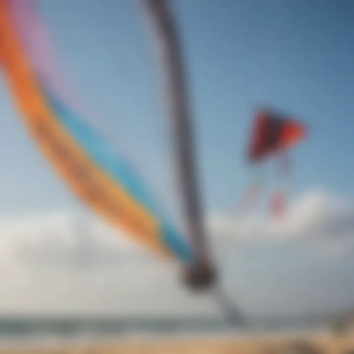 A close-up of a kite in action with wind meter data overlay