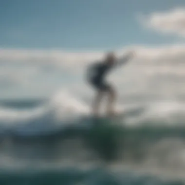 An aerial shot of a surfer gliding effortlessly above the water on a hydrofoil surfboard.