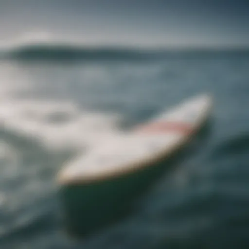 Close-up of hydrofoiling surfboard design showcasing its sleek lines and technology.