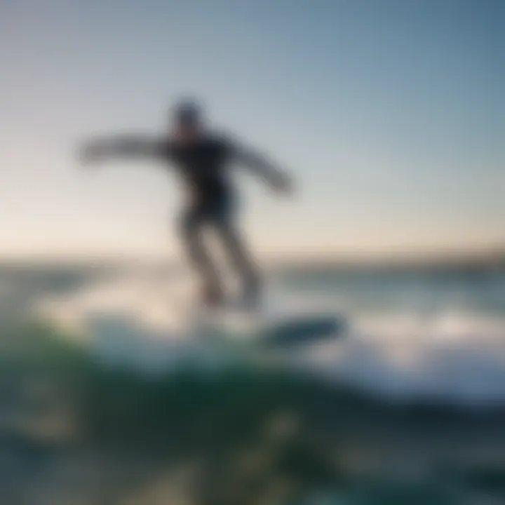 Kiteboarder in action while hydrofoiling across the waves, demonstrating performance.