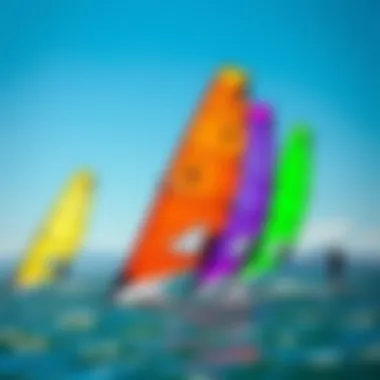 Vibrant Kiteboarding Sails at Tomales Bay A stunning view of Tomales Bay showcasing the vibrant colors of kiteboarding sails against the serene waters.