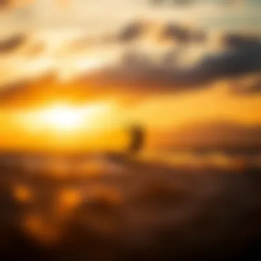 A picturesque kiteboarding location at sunset.