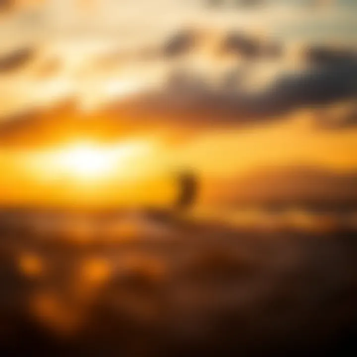 A picturesque kiteboarding location at sunset.