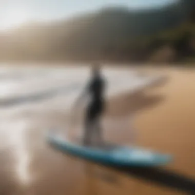 Essential gear for wing surf SUP displayed on the beach