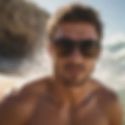 Surfer wearing polarized sunglasses to reduce glare