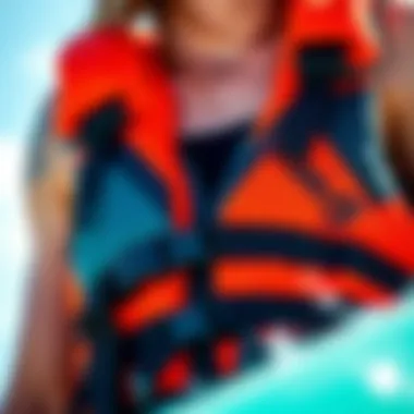 Close view of a brightly colored flotation vest designed for kiteboarding