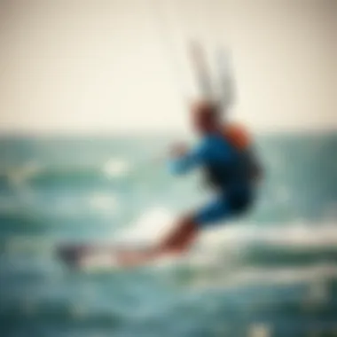 A kiteboarder wearing a flotation vest while navigating the waves