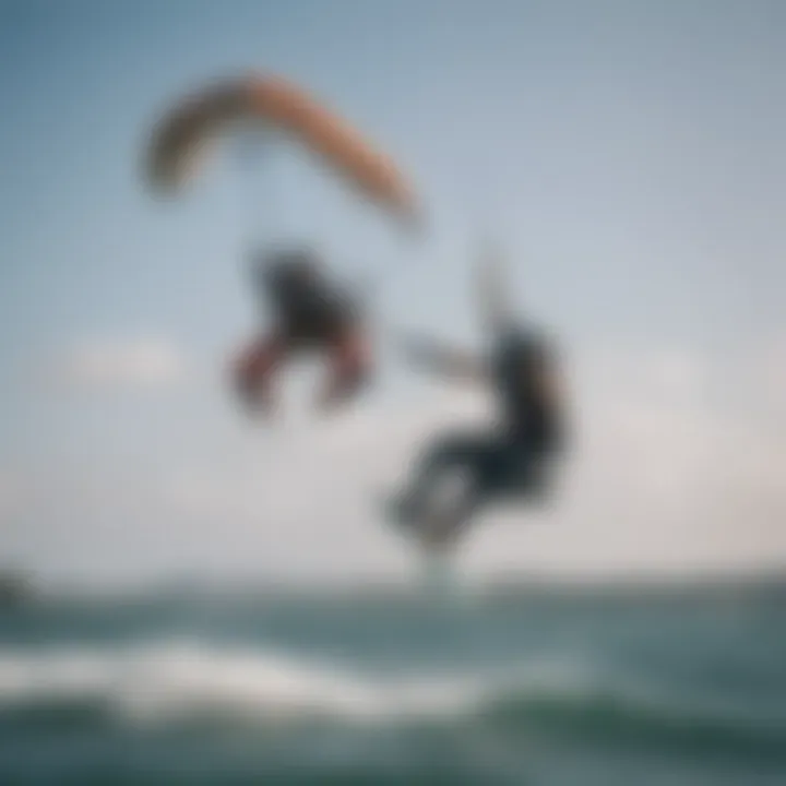 A dynamic view of foil kiteboarding in action, showcasing the kite's lift and the rider's skill.