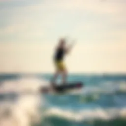 Foilboard kitesurfing in action on a serene ocean