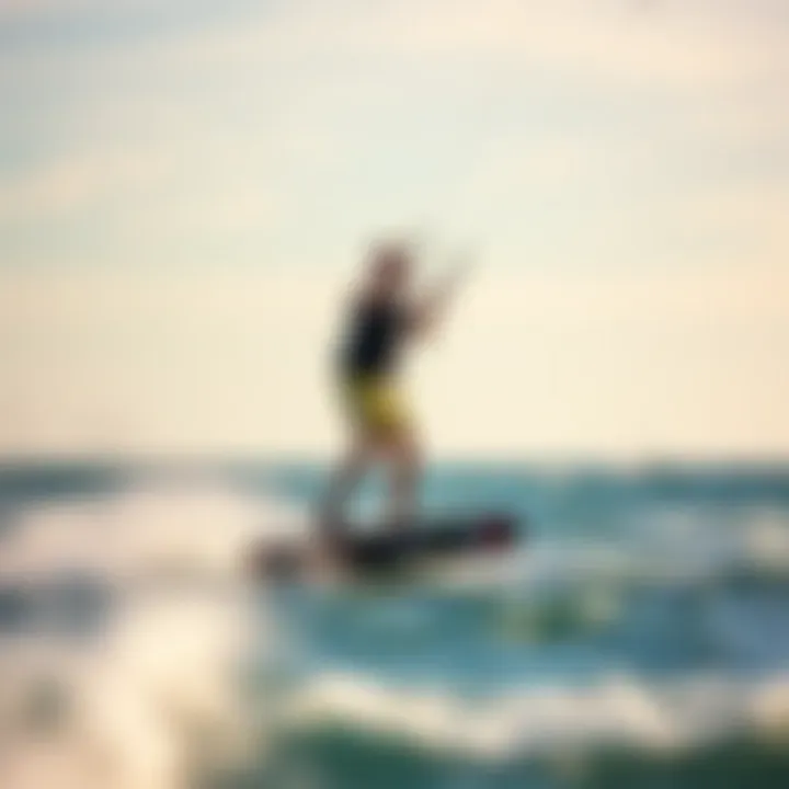 Foilboard kitesurfing in action on a serene ocean