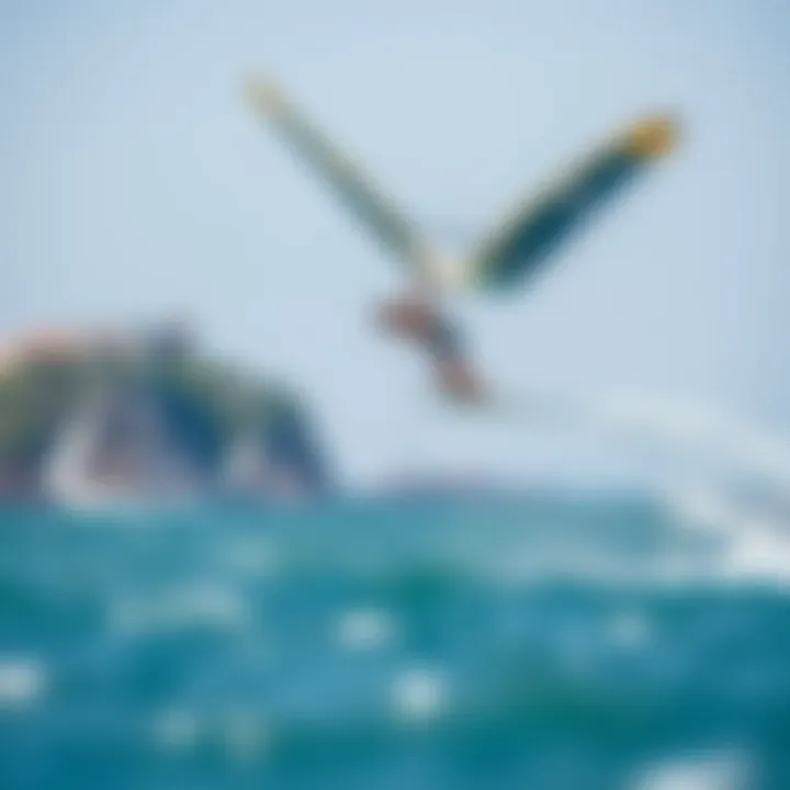 Aerial Performance in Foilsurfing A foilsurfer gliding above the water