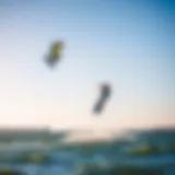 A serene view of Fond du Lac's waterfront with kiteboarders in action