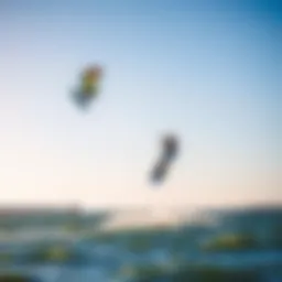 A serene view of Fond du Lac's waterfront with kiteboarders in action