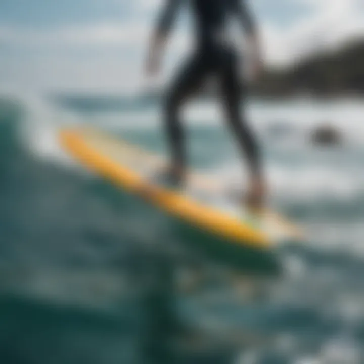 A hydro foil board gliding above water in a serene ocean setting