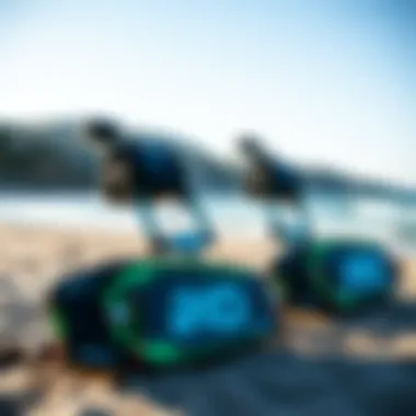 Kiteboarding equipment showcasing IKO branding on the beach