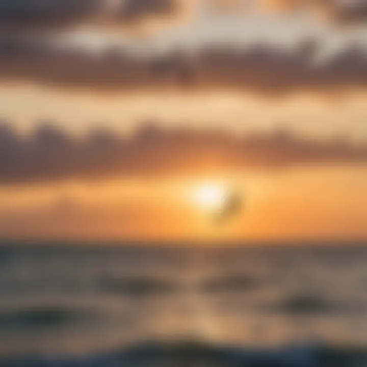 Sunset view of kiteboarders at play