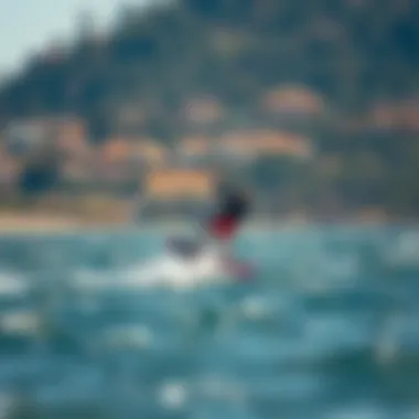 A skilled kite foiler executing a dynamic maneuver.
