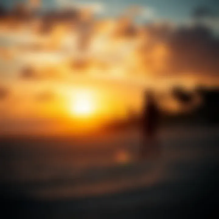 Scenic Beach Location for Kite Landboarding A picturesque sunset view of an ideal kite landboarding location by the beach.