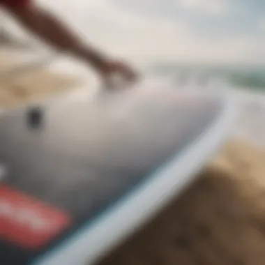 Close-up of a kite surf board highlighting its design and features