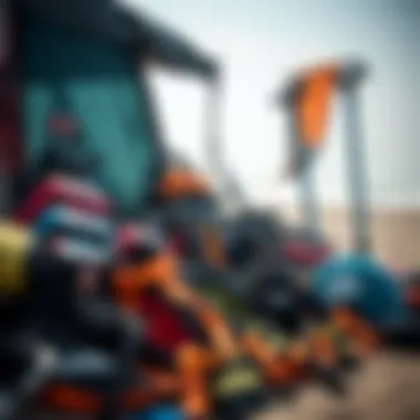 Variety of kite surfing gear displayed