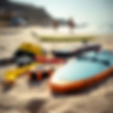 Essential Gear for Kite Surfing A close-up of essential kite surfing gear laid out on a sandy beach in Paros