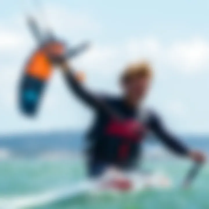 Instructor guiding a beginner in kite surfing