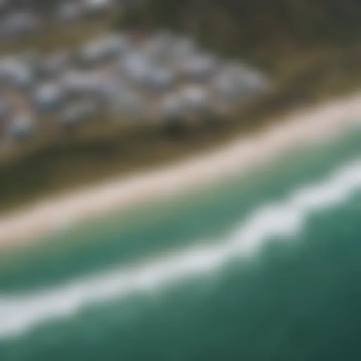 Aerial view of a kite surfing class in action on the scenic Cape Town coastline