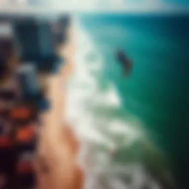 Aerial View of Miami's Kite Surfing Stunning aerial view of Miami's coastline with kite surfers