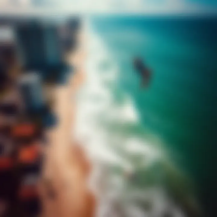 Aerial View of Miami's Kite Surfing Stunning aerial view of Miami's coastline with kite surfers