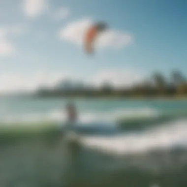 A community gathering of kite surfers at a popular local spot