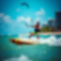 Vibrant kite surfing action on Miami beach