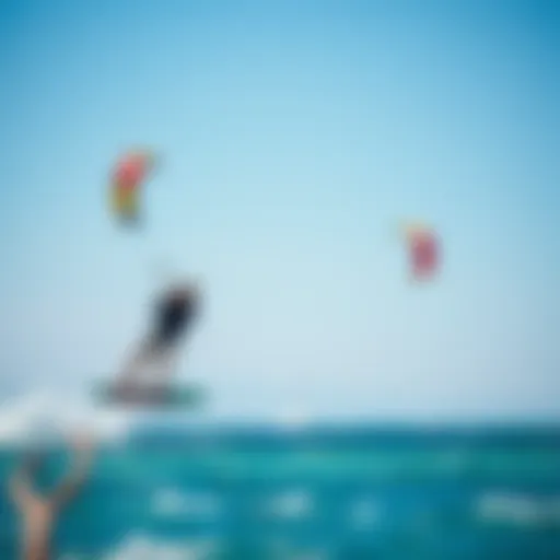 A breathtaking kite surfing scene in Paros with vibrant kites against a clear blue sky