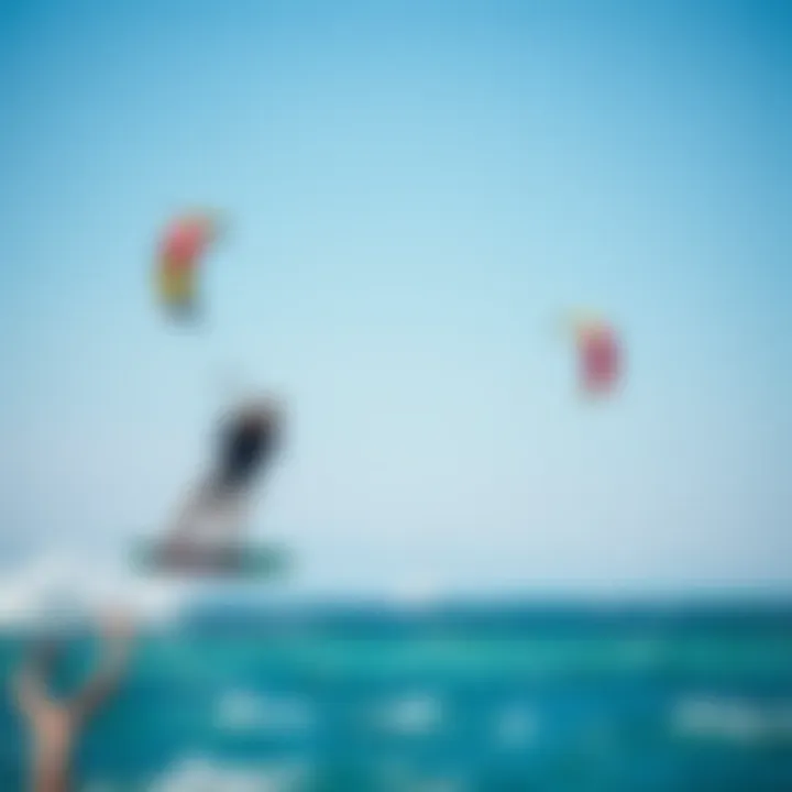 Vibrant Kite Surfing in Paros A breathtaking kite surfing scene in Paros with vibrant kites against a clear blue sky