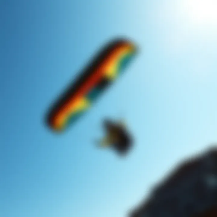 A vibrant kite flying against the blue sky