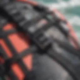 A close-up view of a high-performance kiteboard harness showcasing its features.