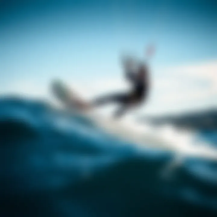 Kiteboarder wearing a Patagonia wetsuit hood in dynamic action on the water