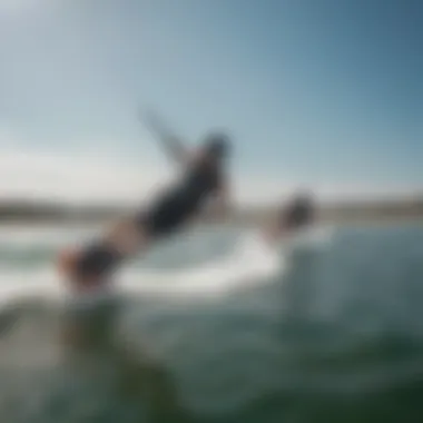 Kiteboarders practicing techniques with the Aero Trainer Inflatable