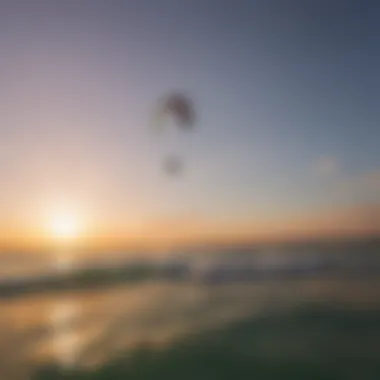 A vibrant kiteboarding scene at sunset