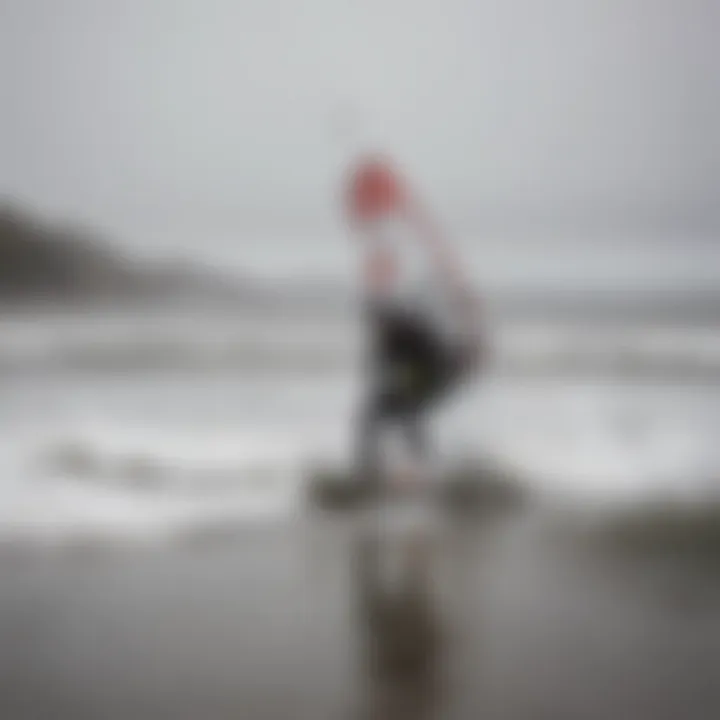 Kiteboarder riding the waves at Bodega Bay during low tide