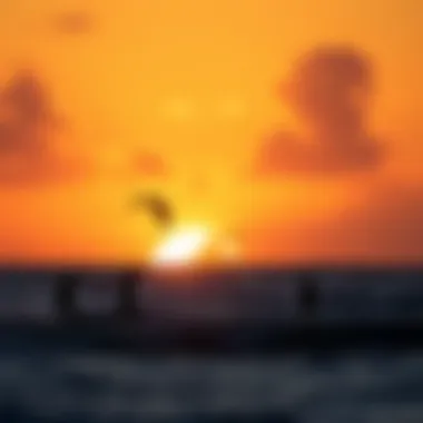 Sunset Silhouettes of Kiteboarders Vibrant sunset view with kiteboarding silhouettes