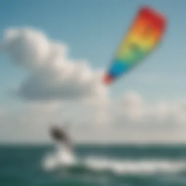 A vibrant kite soaring in the sky during a kiteboarding session