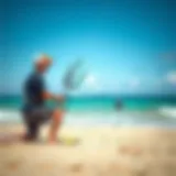 A kiteboarding instructor demonstrating techniques on the beach