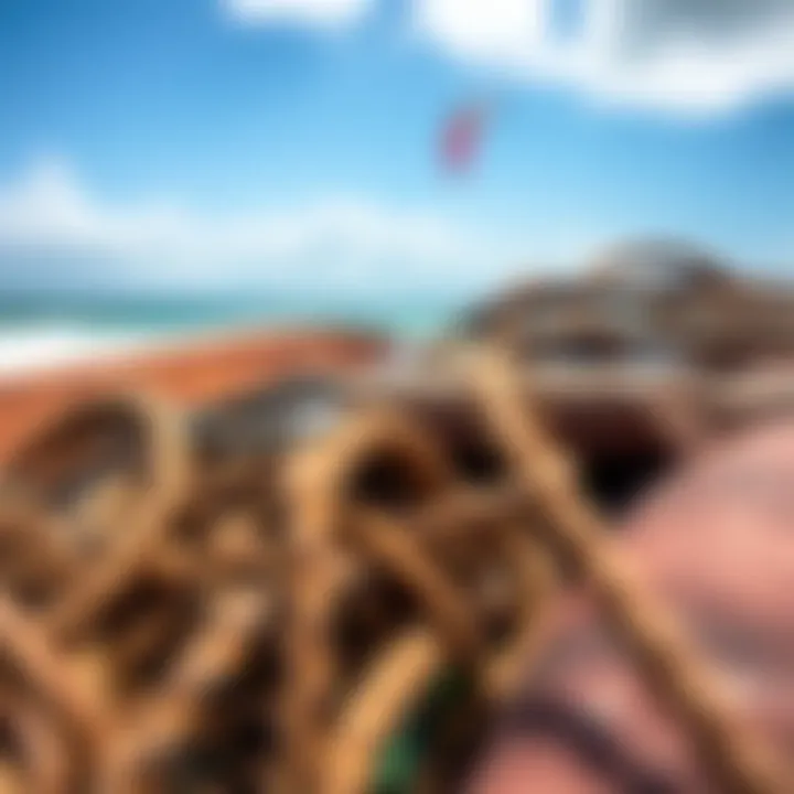 An array of kiteboarding materials highlighting their texture and quality