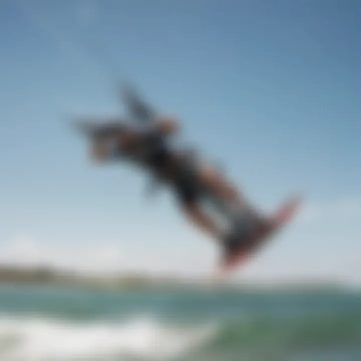 Dynamic kiteboarding maneuver showcasing aerial skills