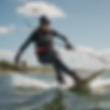 A rider demonstrating the proper use of a waist leash while kiteboarding.