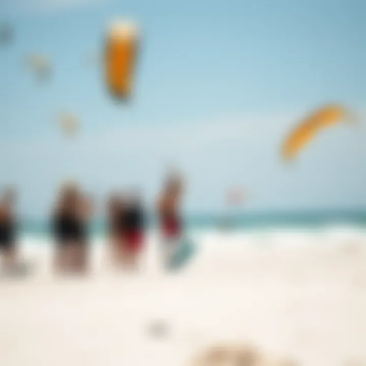 The Thriving Kiteboarding Culture A group of kiteboarders enjoying a sunny day at the beach, embodying the kiteboarding culture.