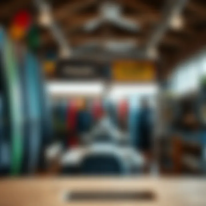 Welcoming Atmosphere of a Local Kiteboarding Shop An inviting local kiteboarding shop with knowledgeable staff assisting customers.