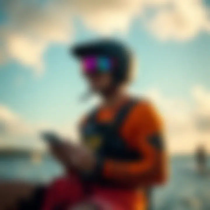 Kiteboarder checking weather conditions before heading out